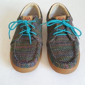 Twisted X Multicolor Woven Moccasin-Style Sneakers with Teal Laces